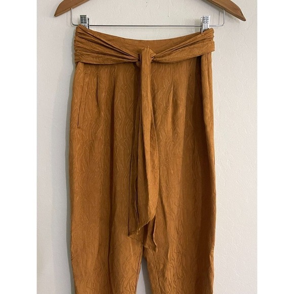 Ett Twa Anthropologie Pants sz 2 Aubade Tie Waist Belted Tapered Copper Brown - Picture 4 of 8